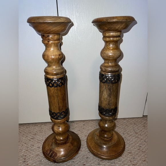 Pier 1 Wood And Iron Candle Sticks - Picture 1 of 7
